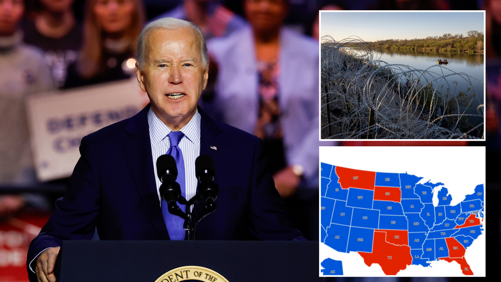 Biden/razor wire on Texas border/map