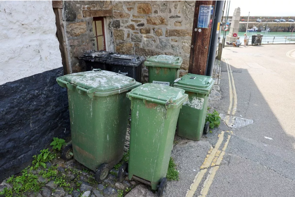 Bins covered in seagull poo