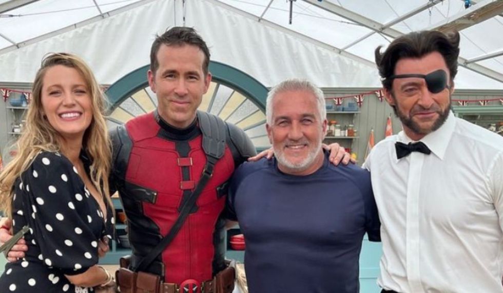 Blake Lively, Ryan Reynolds, Paul Hollywood and Hugh Jackman in the Bake Off tent