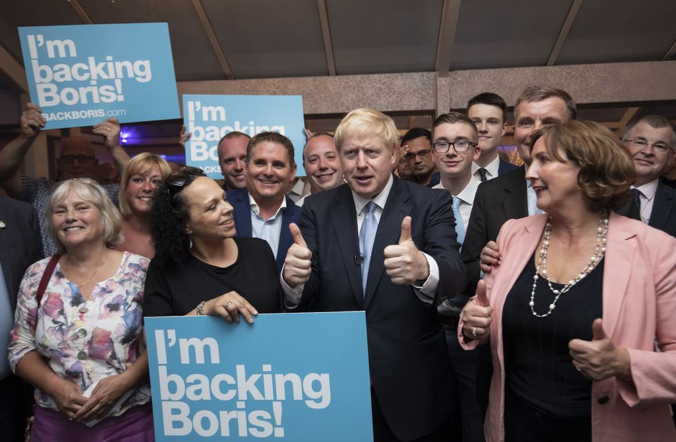 Boris Johnson during a campaign event at the Lion Quays Hotel in Oswestry, Shropshire