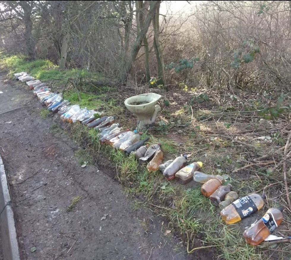 Bottles of urine found on the side of the road