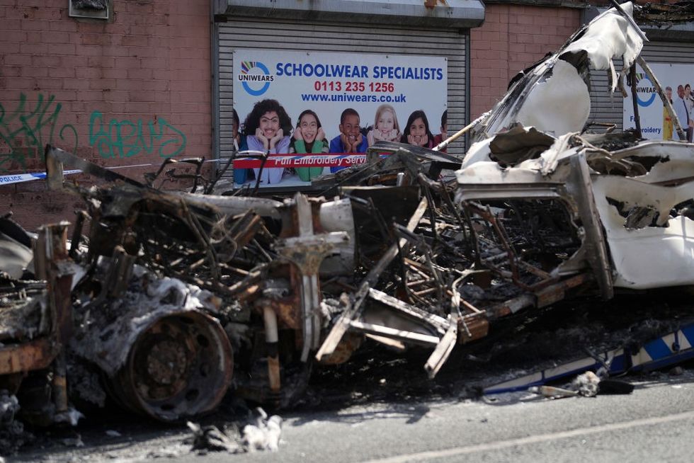 Burnt bus in Leeds