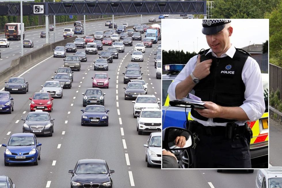 Busy motorway and a police officer