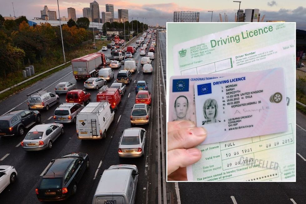 Busy UK road and a driving licence