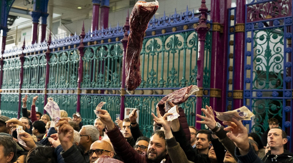 Butchers auction meat at Smithfield