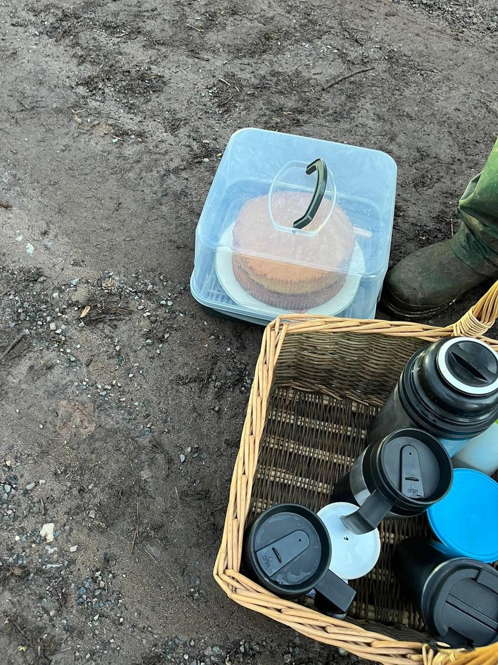 Cake and tea bought by the farmer's wife