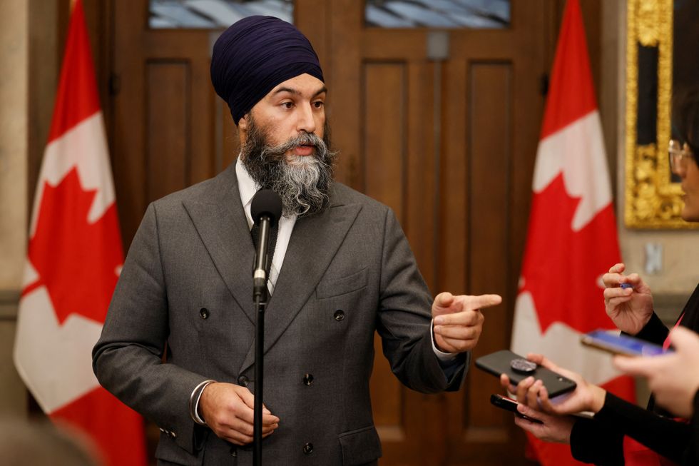 Canada's New Democratic Party leader Jagmeet Singh takes part in a press conference before Question Period in the House of Commons on Parliament Hill