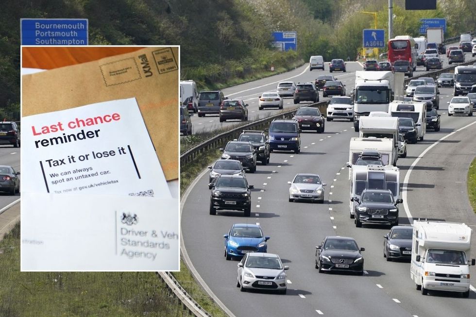 Car tax reminder letter and a motorway