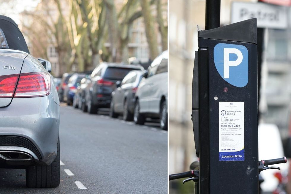 Cars parked and a parking sign 