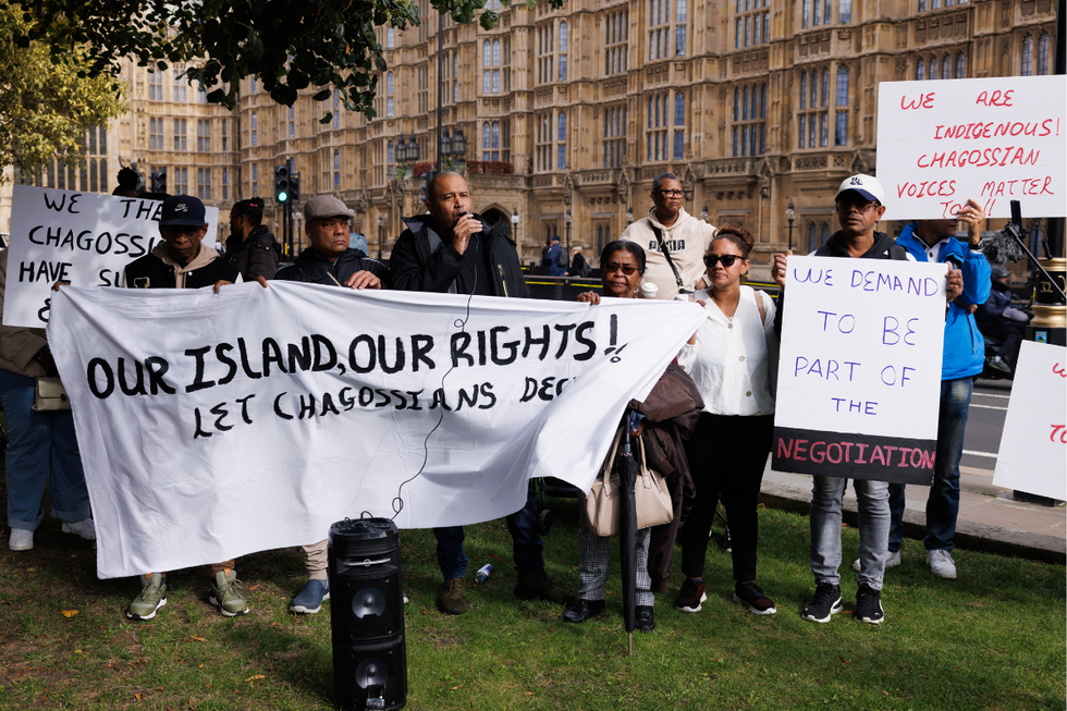 Chagossians demonstrate outside Parliament