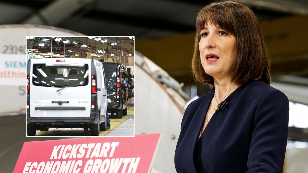 Chancellor Rachel Reeves and a van production line