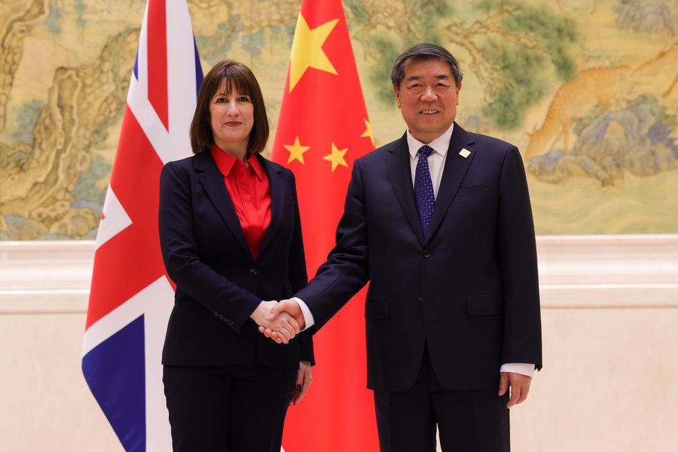 Chancellor Rachel Reeves greets Vice Premier He Lifeng at Diaoyutai State Guesthouse in Beijing, China