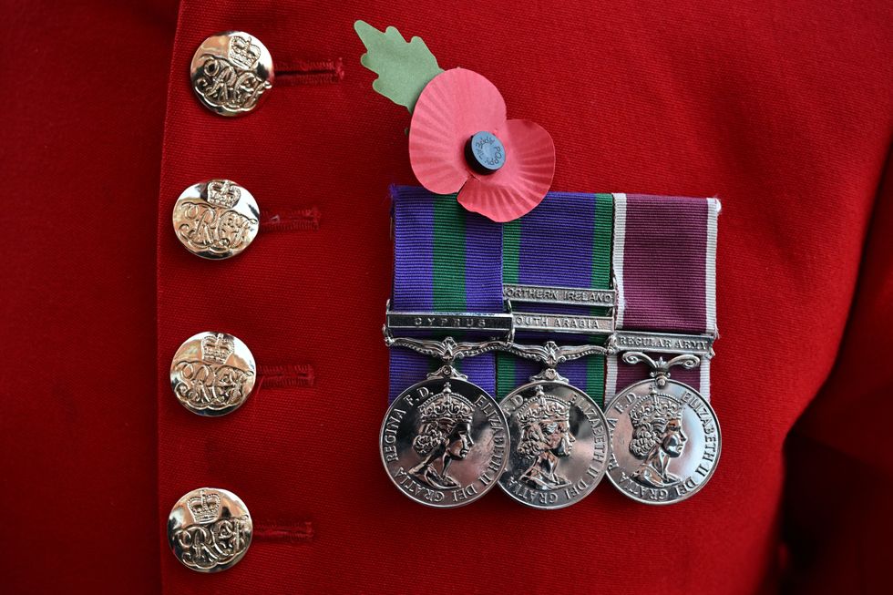 Chelsea pensioner wears war medals and poppy from Royal British Legion