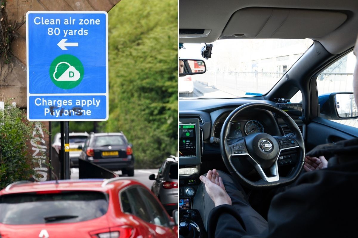 Clean Air Zone sign and a self-driving car