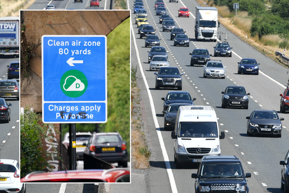 Clean Air Zone sign and car traffic