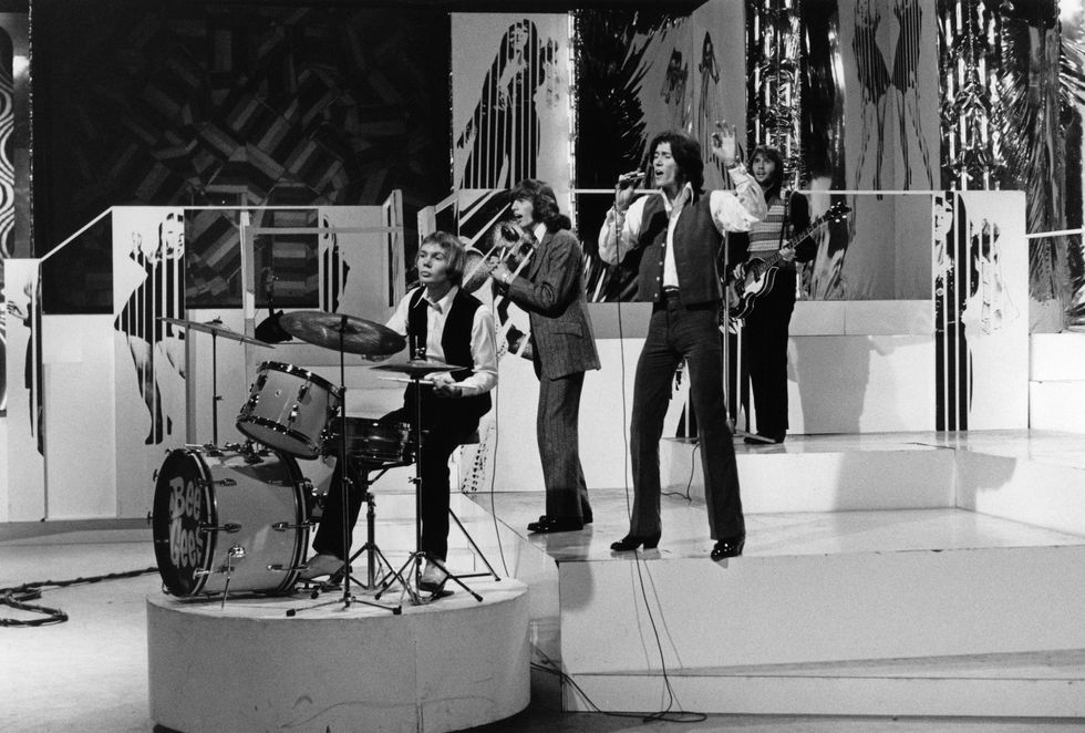 Colin Petersen, singer Robin Gibb, singer Barry Gibb and bassist Maurice Gibb