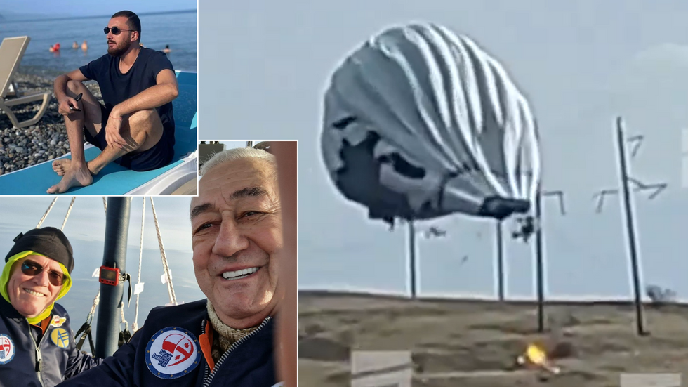 Composite image of the balloon crash and the three crew members