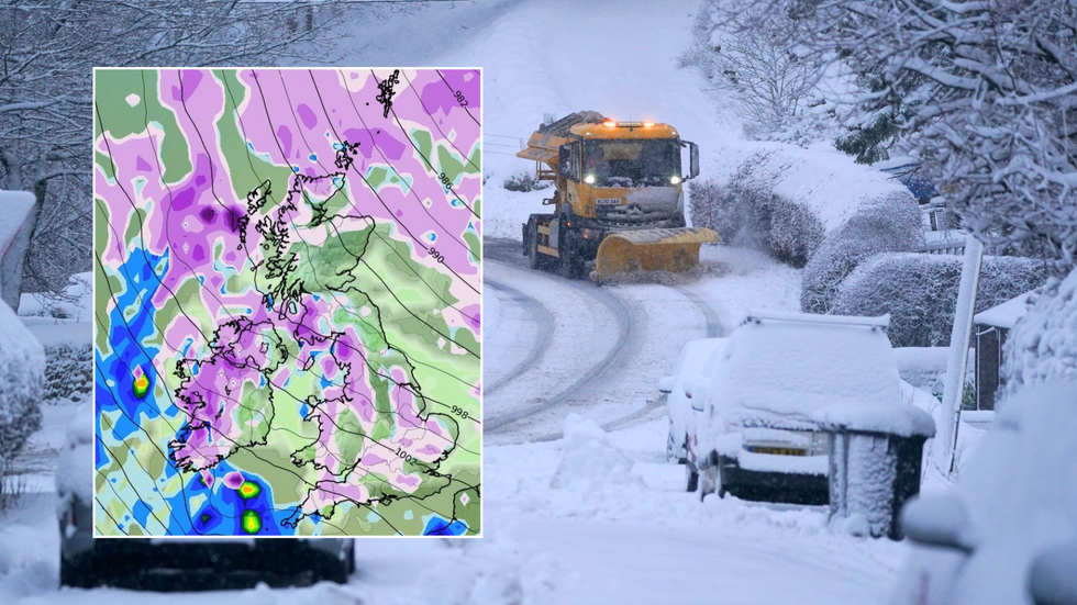 Composite image of weather forecast and snowy street