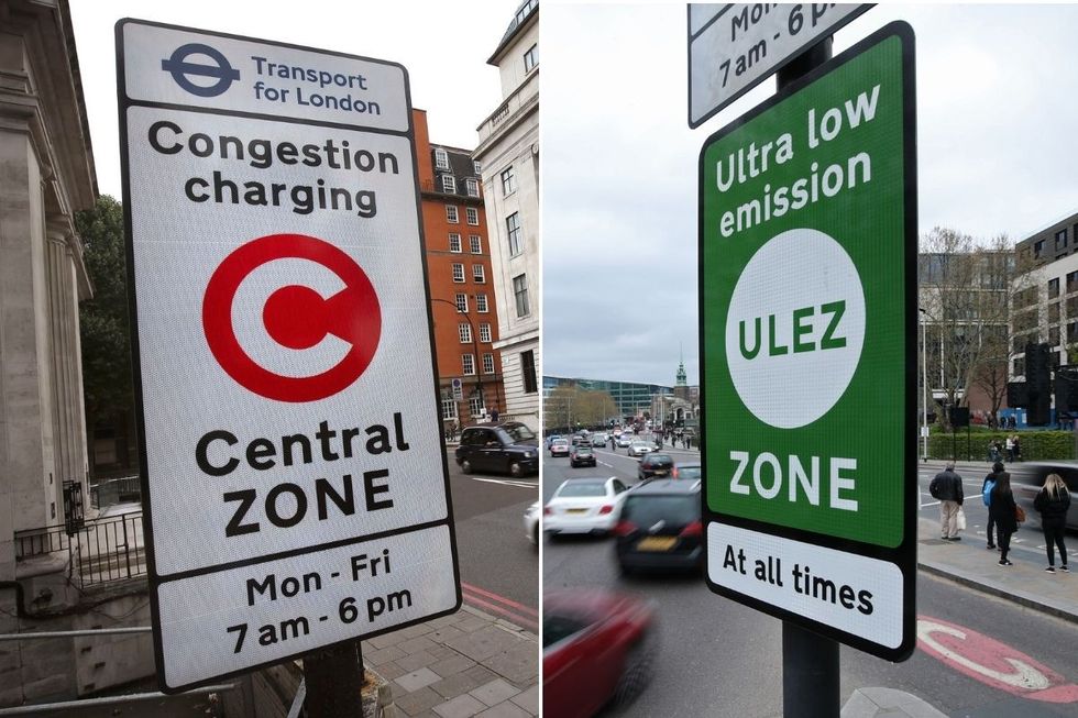 Congestion Charge sign and a Ulez sign