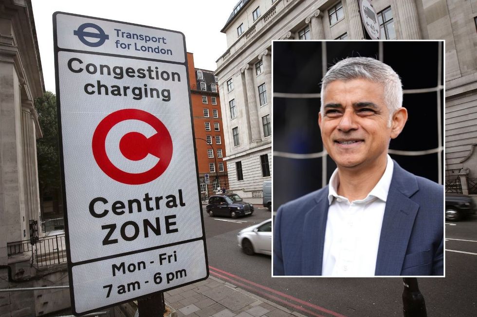 Congestion Charge sign and Sadiq Khan 