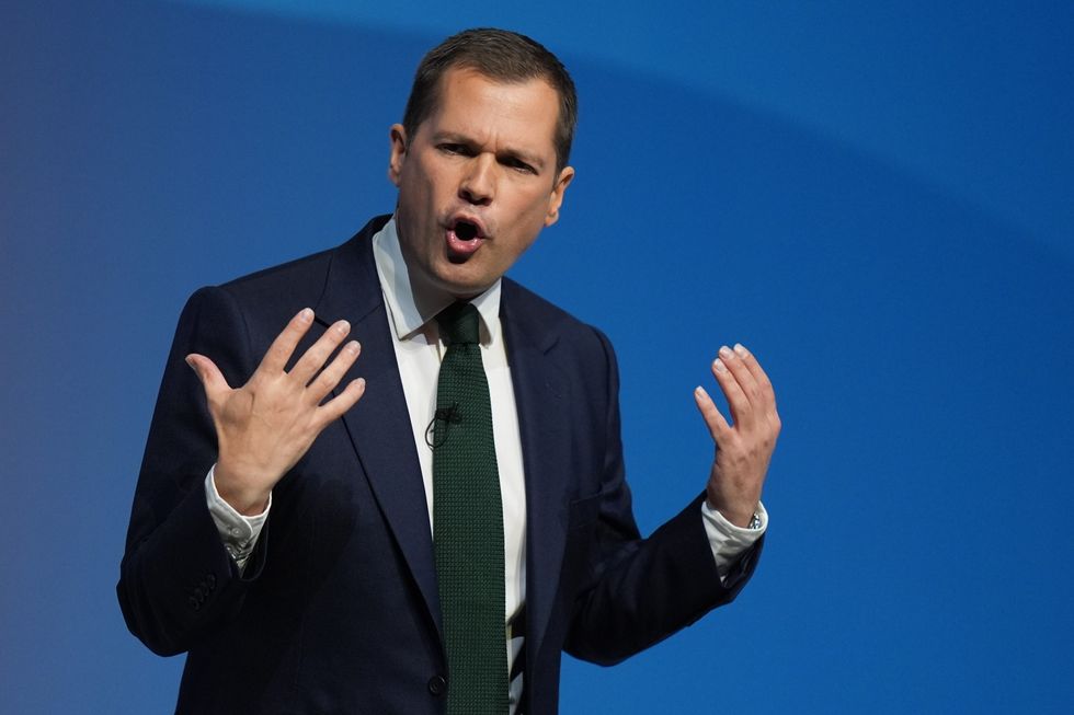 Conservative Party leadership candidate Robert Jenrick delivers a speech during the Conservative Party Conference at the International Convention Centre in Birmingham