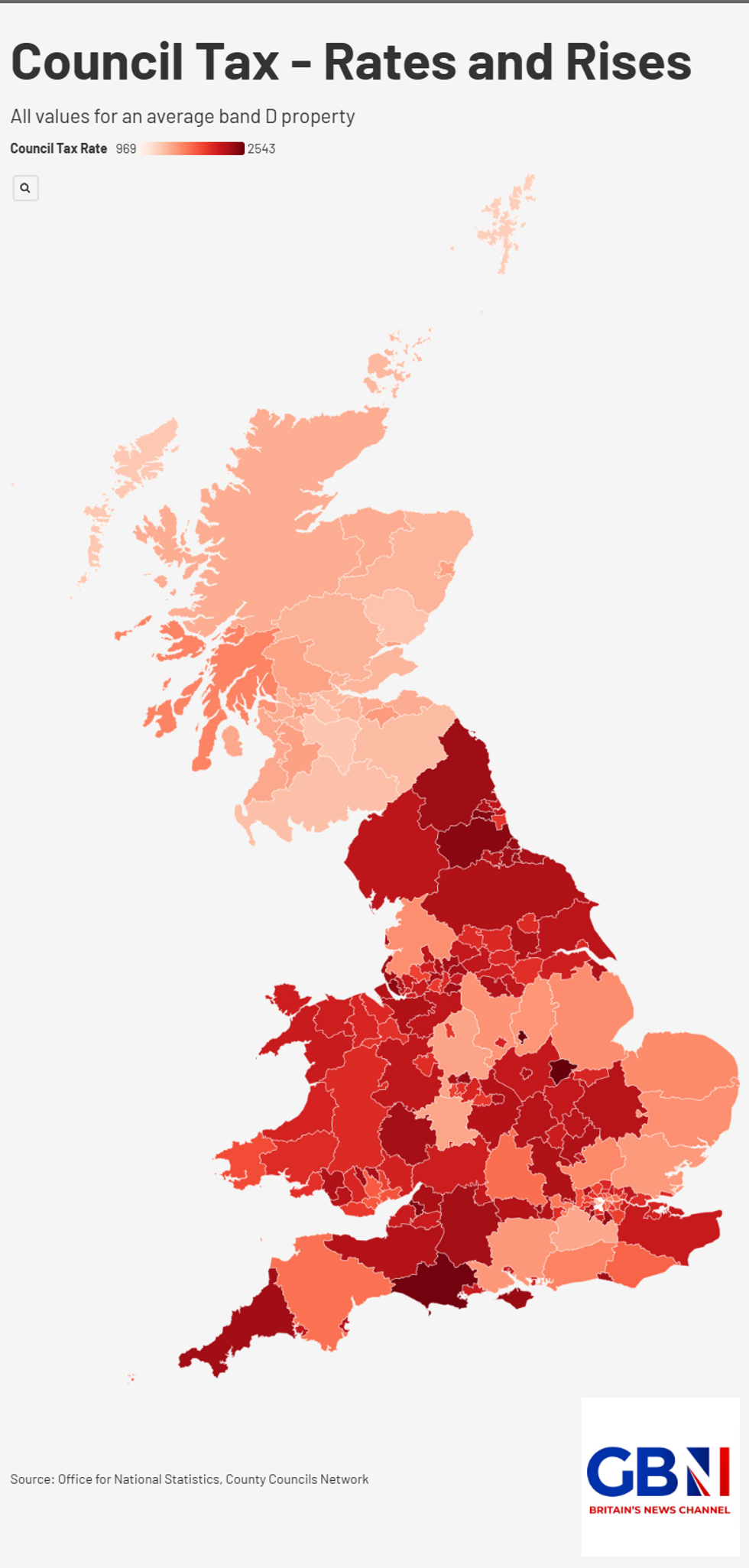 Council tax rates across Britain