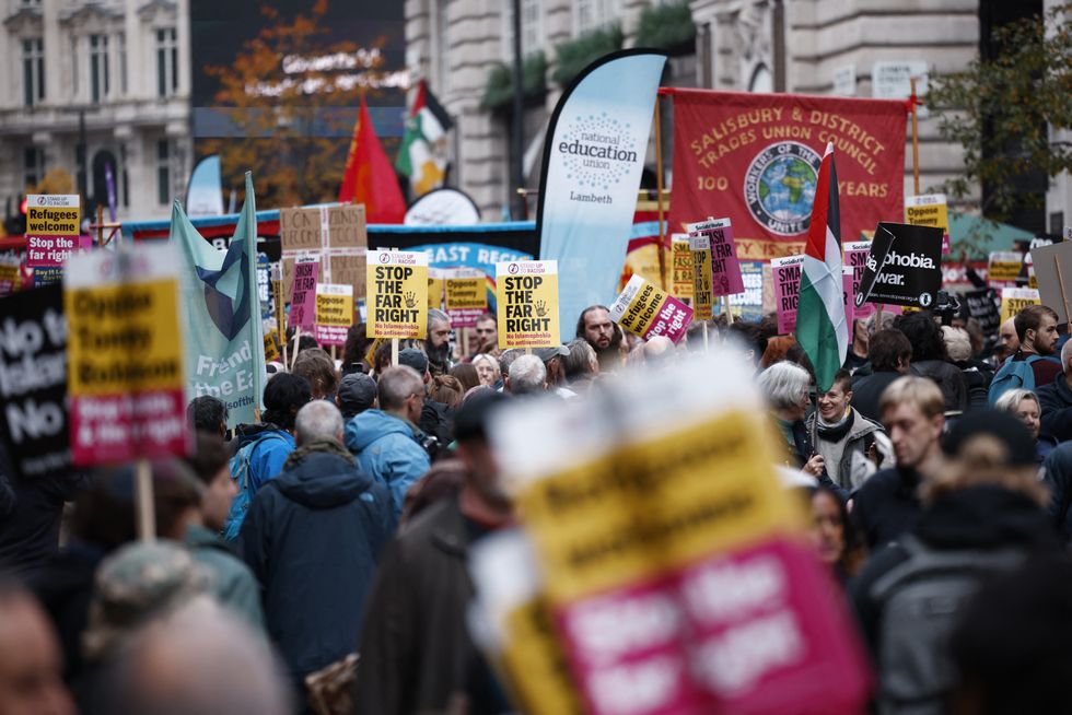 Counter-protesters have also gathered in London