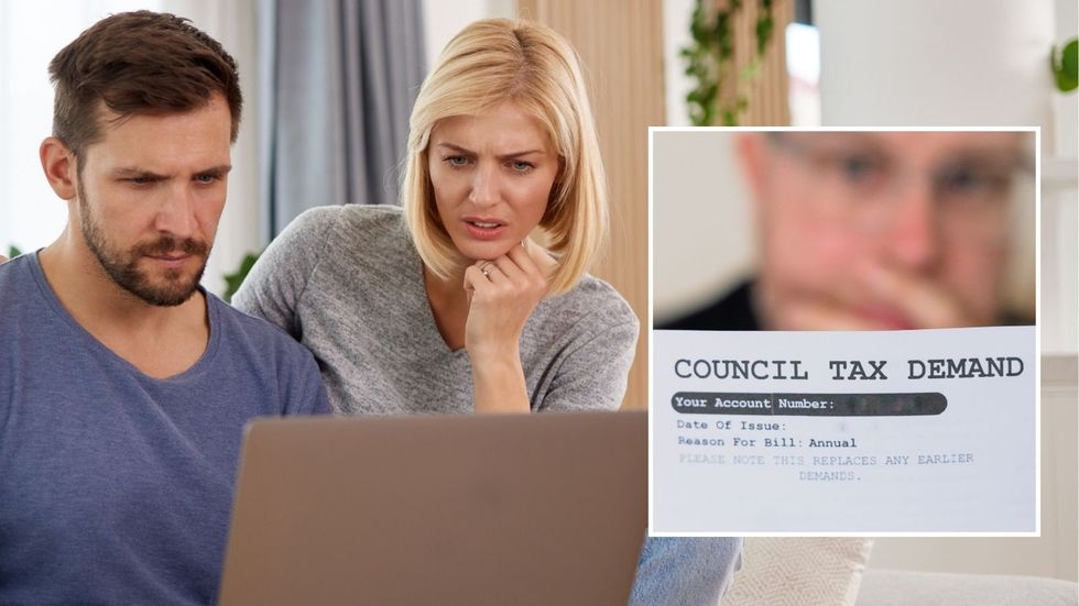 Couple shocked at laptop looking at council tax bills