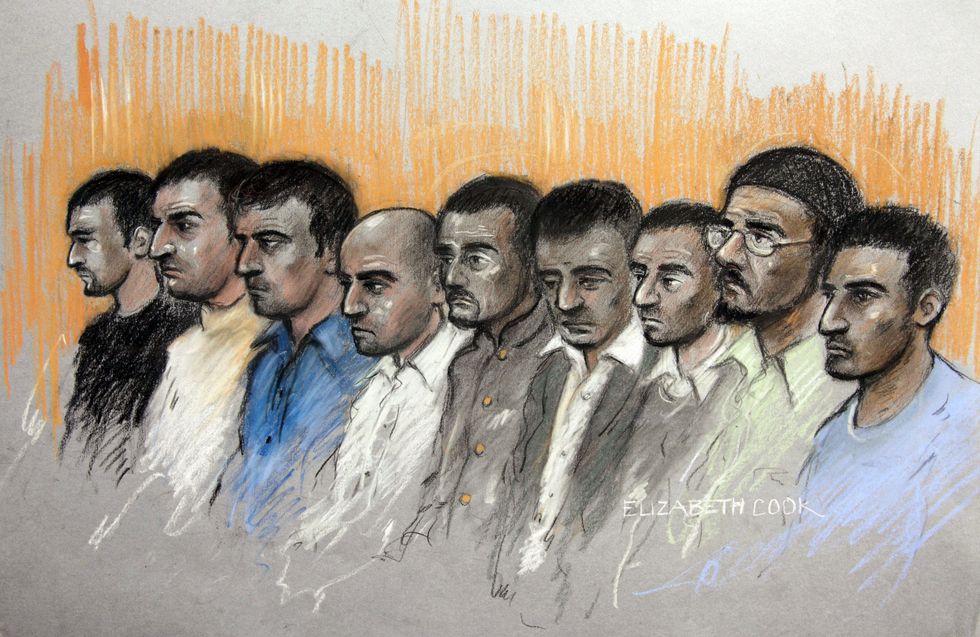 Court artist sketch of grooming gang scandal defendants