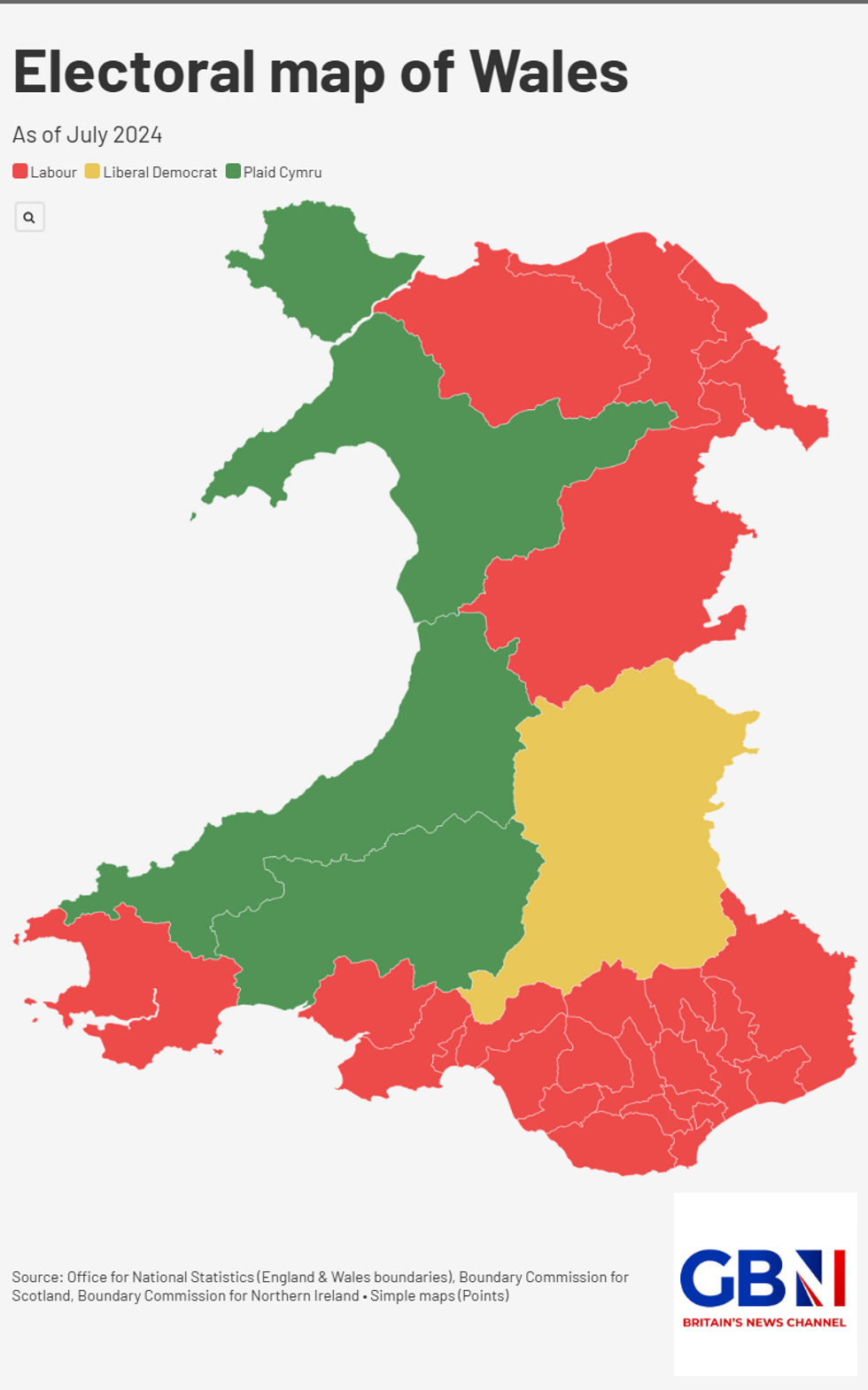 Current electoral map of Wales