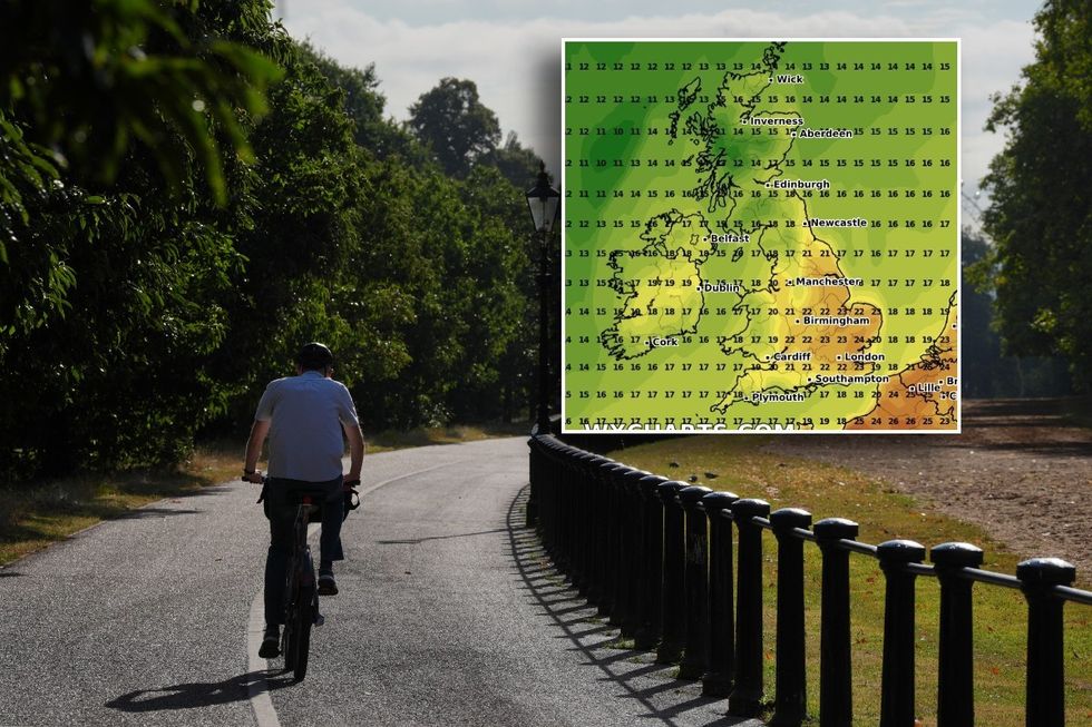 Cyclist in Hyde Park and weather map