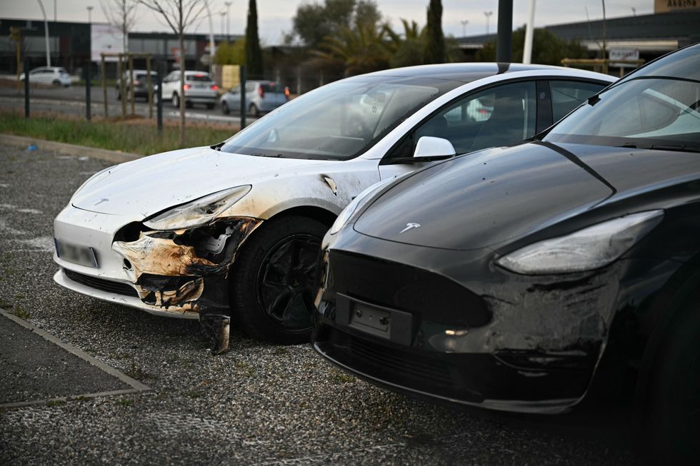 Damage outside the Tesla dealership in Toulouse, France