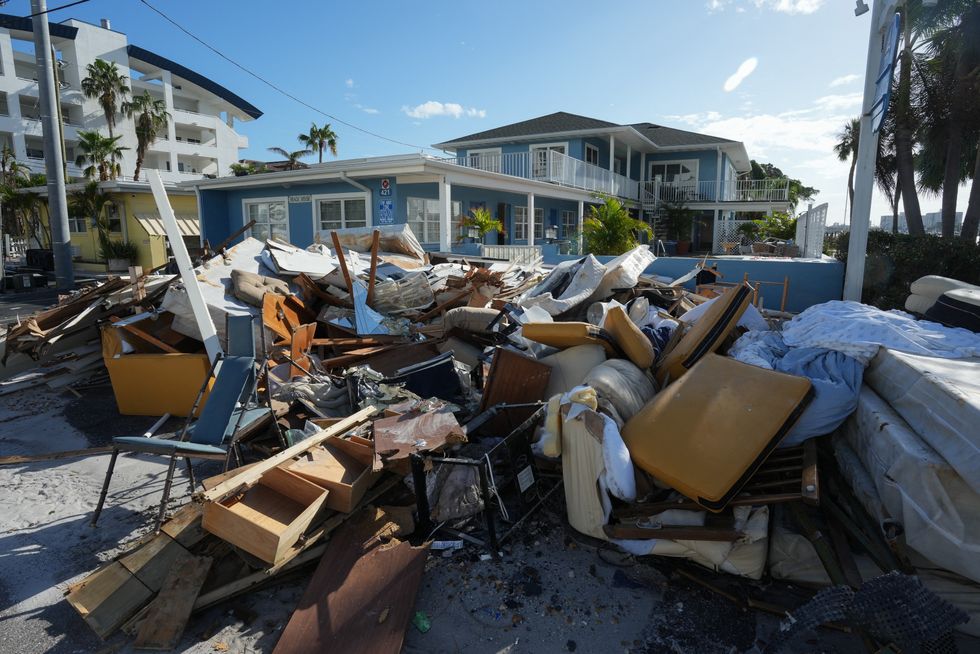 Debris a street in Clearwater Beach, Florida after Hurricane Milton