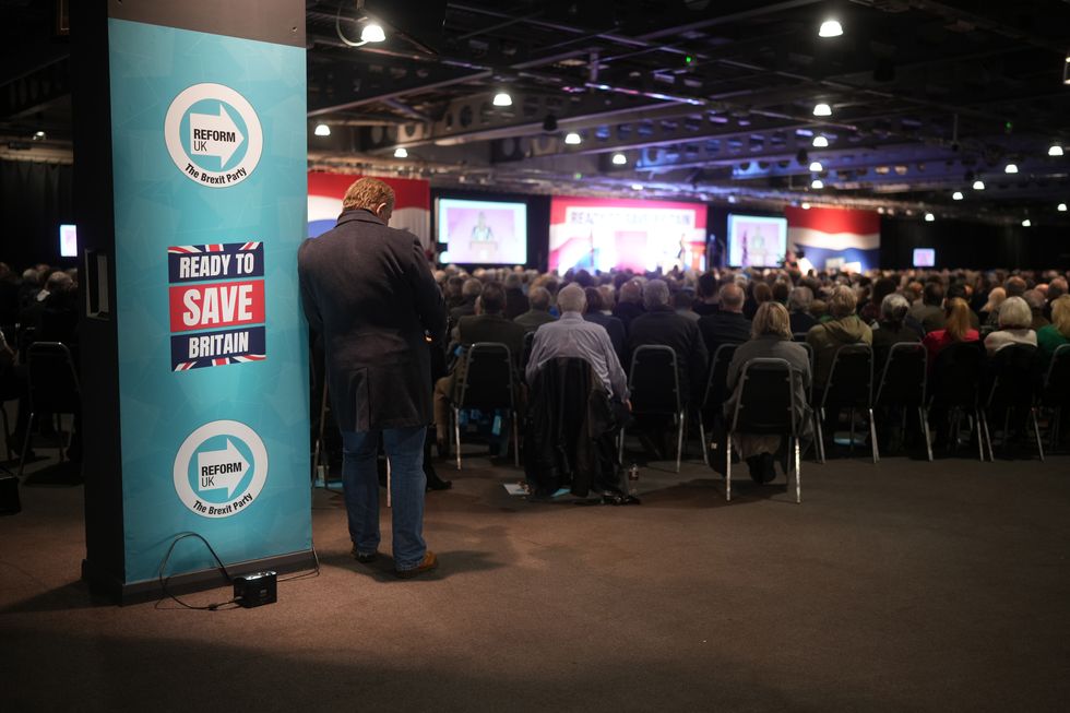 Delegates attend the Reform UK Party spring rally at Doncaster Racecourse