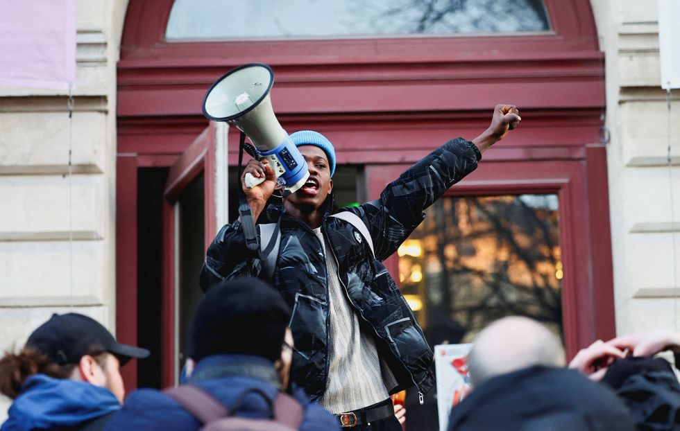 Demonstrator outside Gaite Lyrique