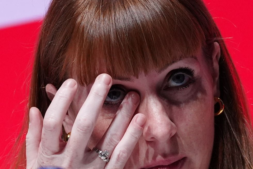 Deputy Prime Minister Angela Rayner touches her eye during the Labour Party Conference in Liverpool