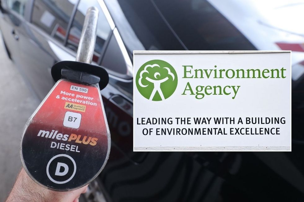 Diesel pump and the Environment Agency sign