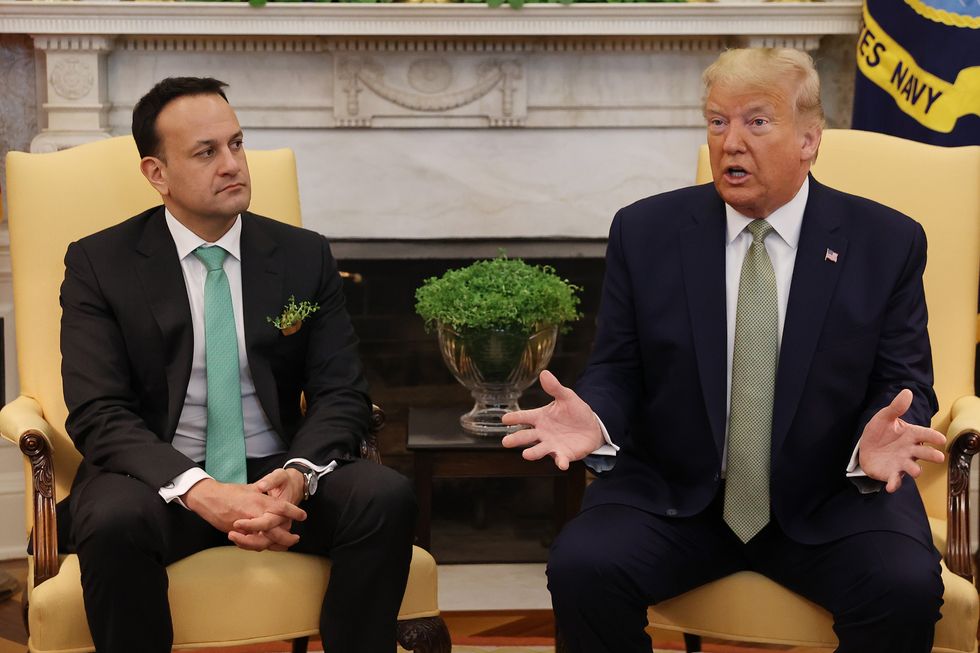 Donald Trump alongside ex-Irish Taoiseach Leo Varadkar