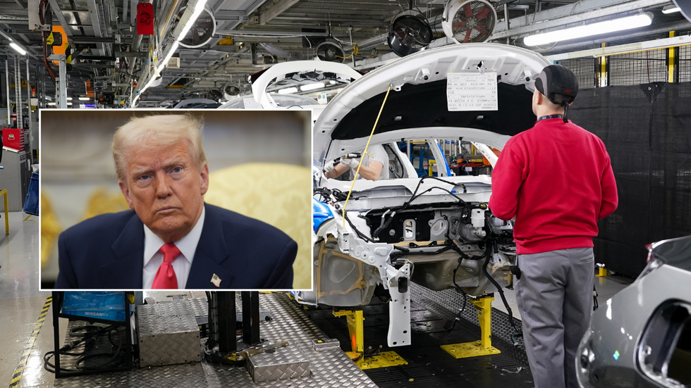 Donald Trump and car factory plant