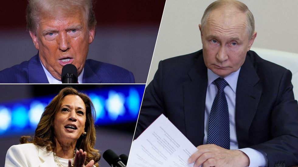 Donald Trump, Kamala Harris and Vladimir Putin