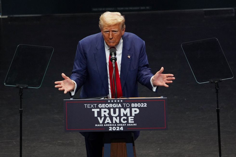 Donald Trump makes a campaign speech at the Johnny Mercer Theatre Civic Center in Savannah, Georgia