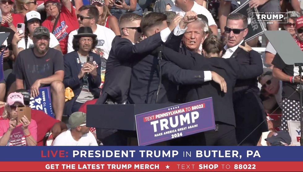 Donald Trump raises fist and mouths 'fight' to crowd