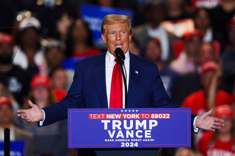 Donald Trump speaks during a rally at Nassau Veterans Memorial Coliseum, in Uniondale\u200b