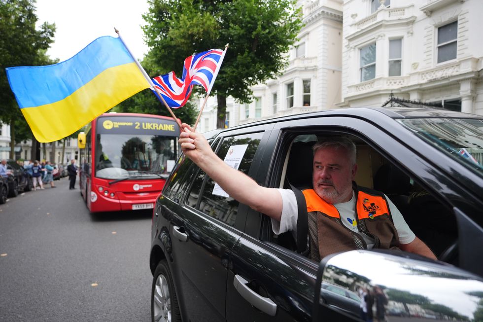 Driver with Ukraine flag in London