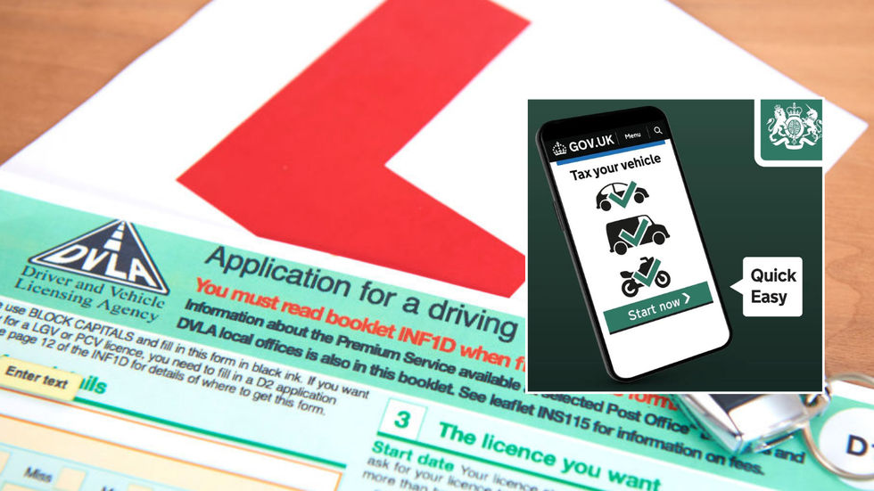 driving licence application and DVLA tax sign