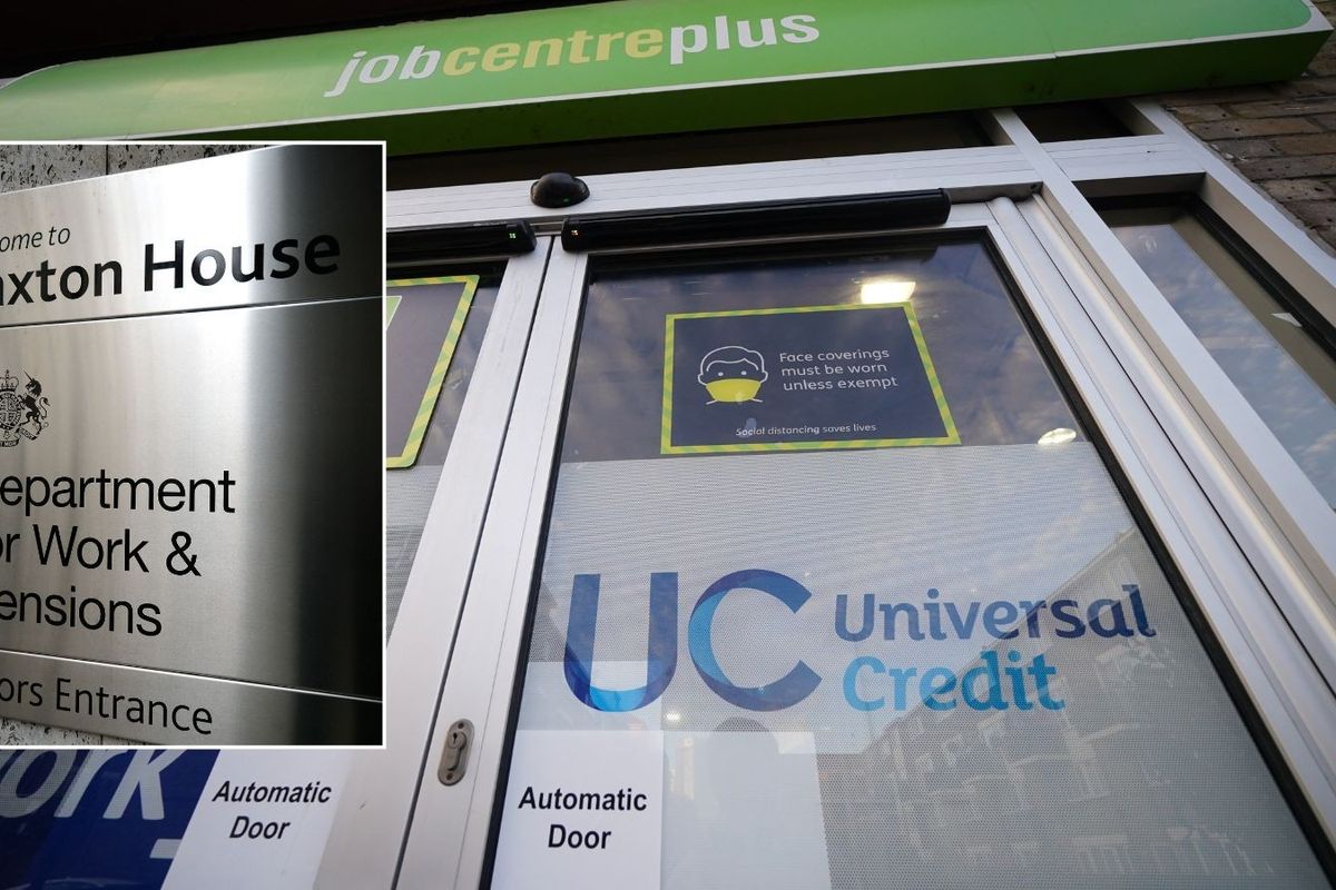 DWP logo and Universal Credit sign outside Jobcentre Plus