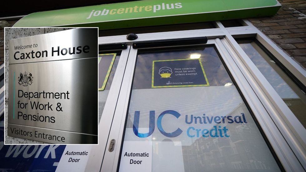 DWP logo and Universal Credit sign outside Jobcentre Plus