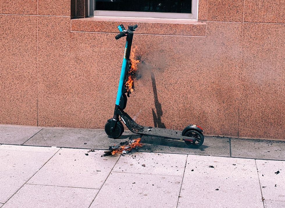 E-scooter on fire