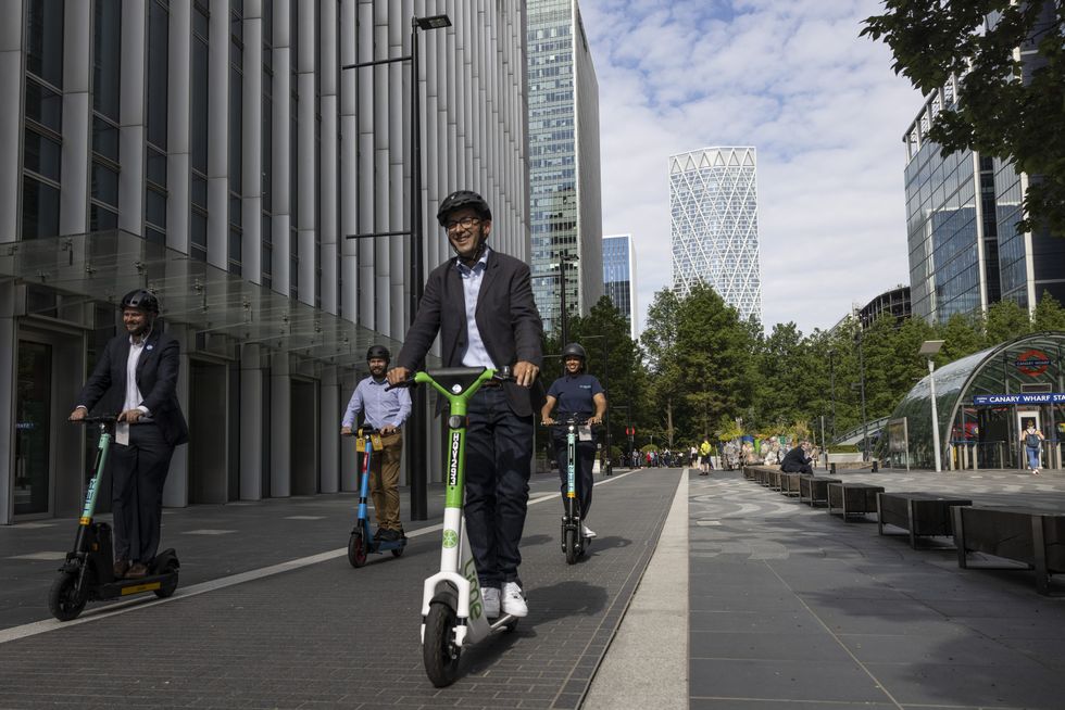 E-scooters riding through London 