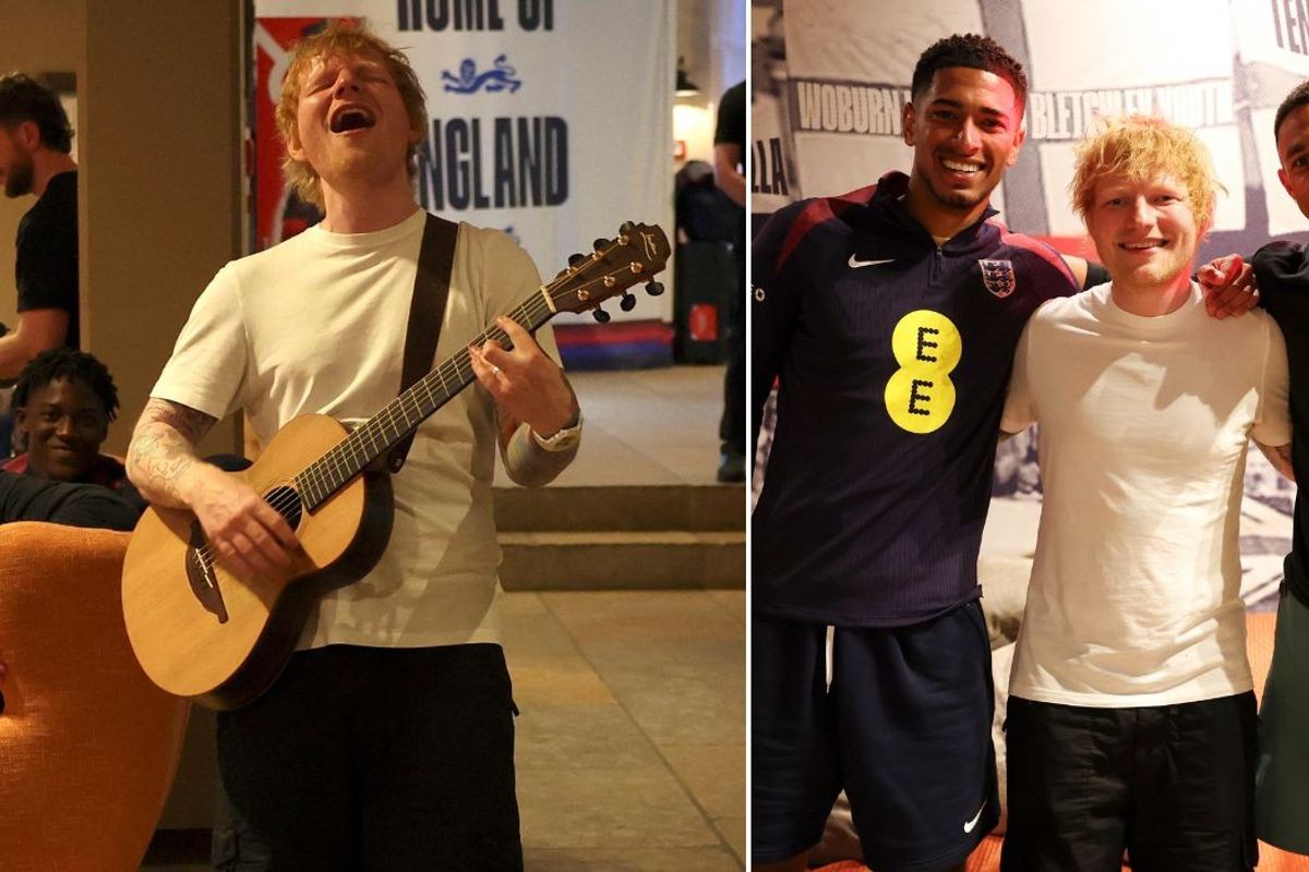 Ed Sheeran with Jude Bellingham and Trent Alexander-Arnold